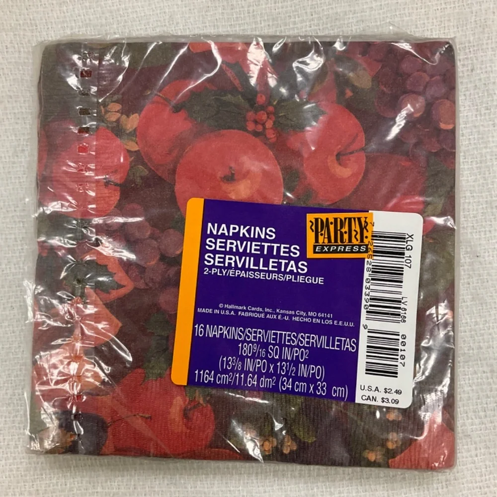 Autumn 2-Ply Paper Napkins Pk of 16 Apples Grapes Berries Hallmark Party Express